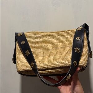 MADEWELL raffia shoulder bag studded leather strap